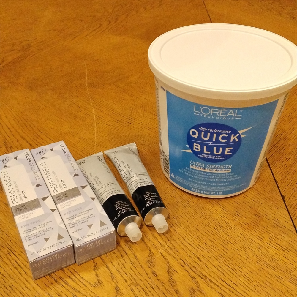 Ion Silver Pearl Hair Color Bundle and LOREAL Quick Blue Bleach Extra Powder